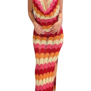 Abito crochet multicolor scollo profondo